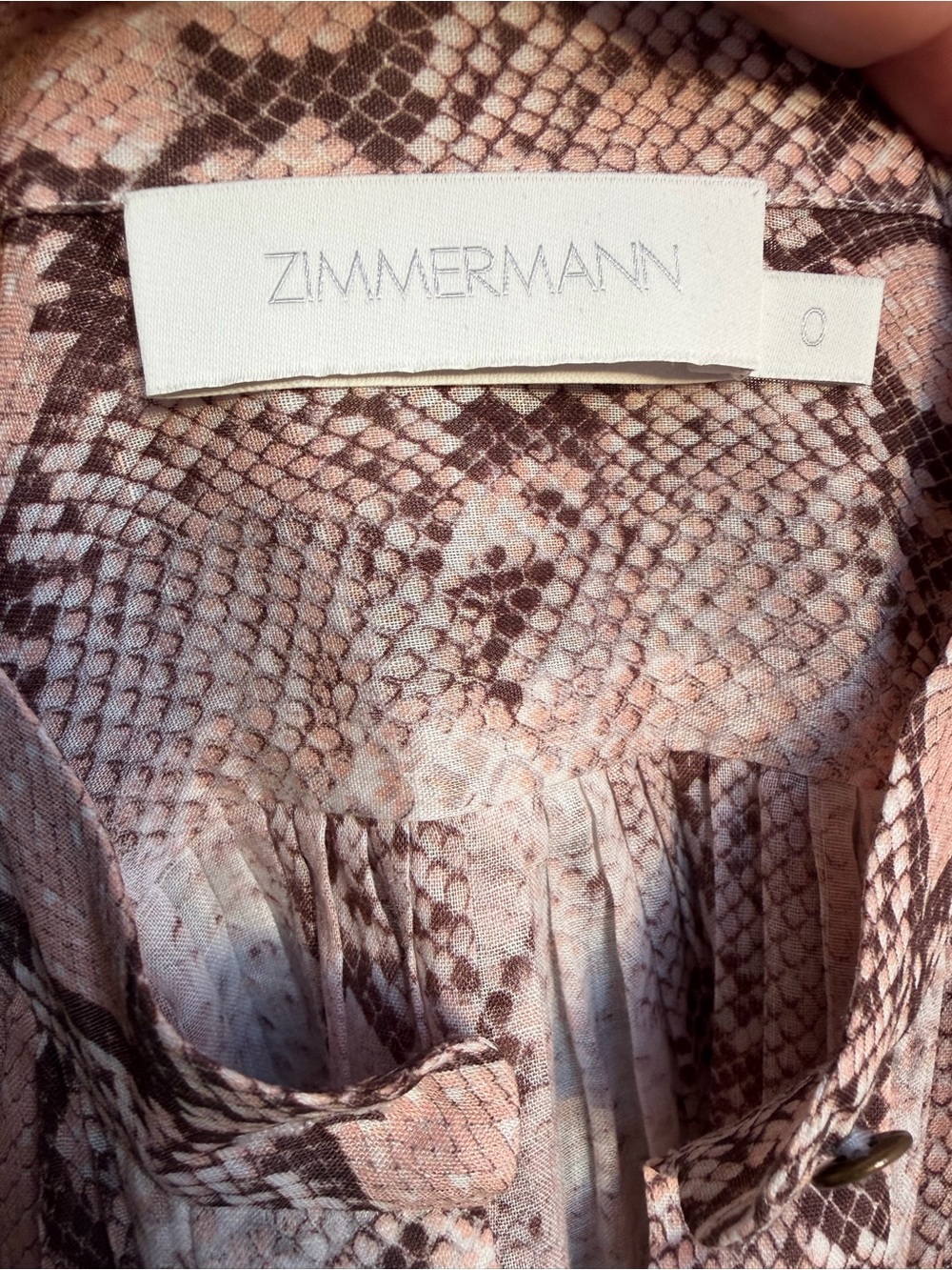 Zimmermann Snake Print Ramie Midi Dress Tie Waist Mock Neck size 0/XS - Picture 5 of 7